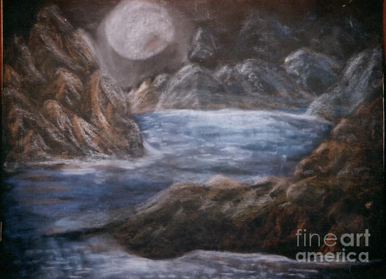 Landscape Pastel - The Moon Moand Mountain by Nahed Ismaeil