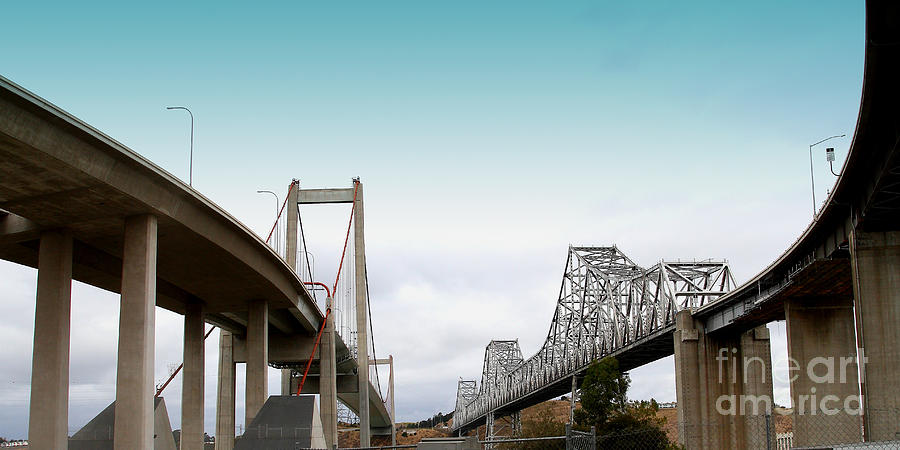 The New Alfred Zampa Memorial Bridge and The Old Carquinez Bridge . 7D8829 Photograph by Wingsdomain Art and Photography