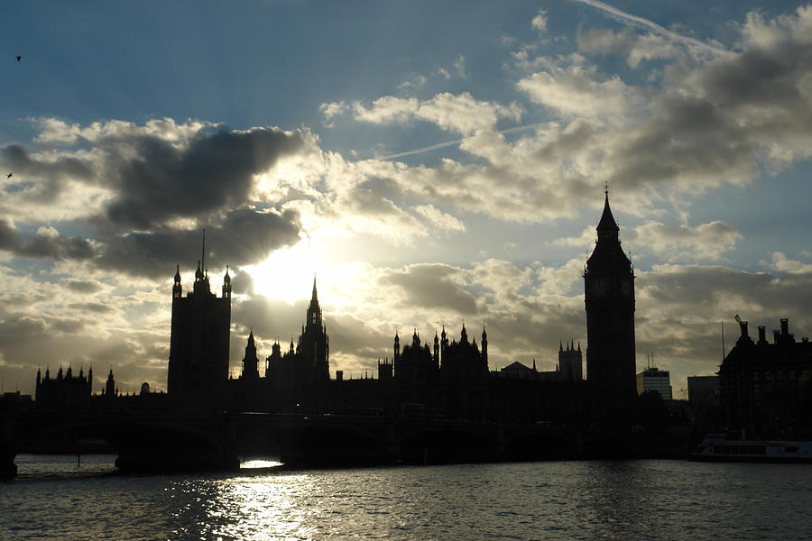The outline of Big Ben and Westminster and other buildings at sunset Photograph by Ashish Agarwal