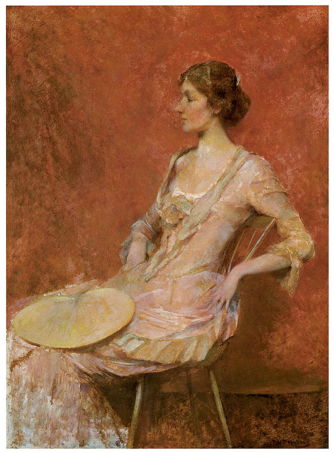 Thomas Wilmer Dewing Painting - The Palm Leaf Fan by Thomas Wilmer Dewing