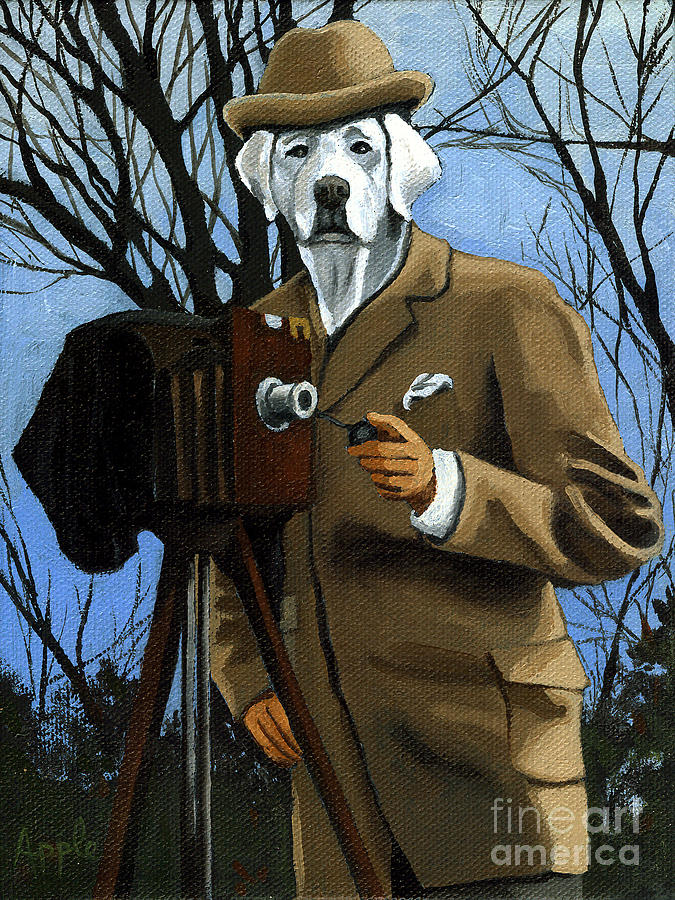 The Photographer - dog portrait Painting by Linda Apple