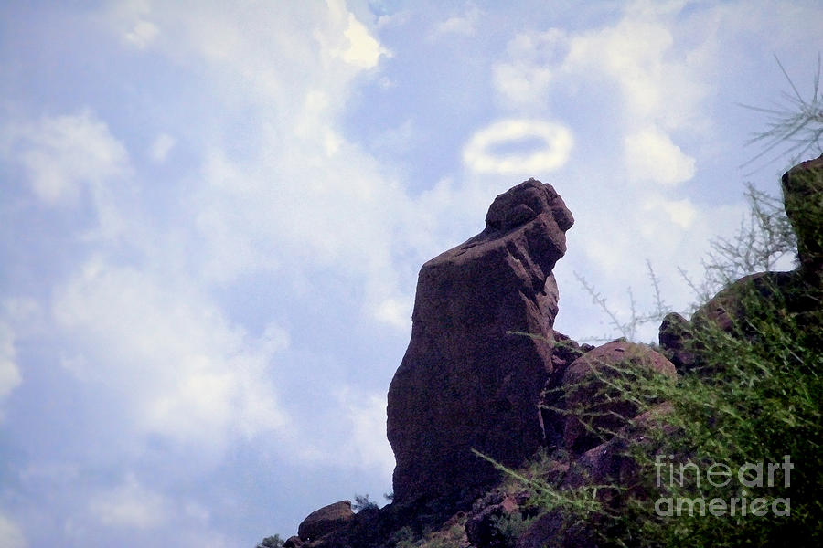 The Praying Monk with Halo - Camelback Mountain - Painted Photograph by James BO Insogna