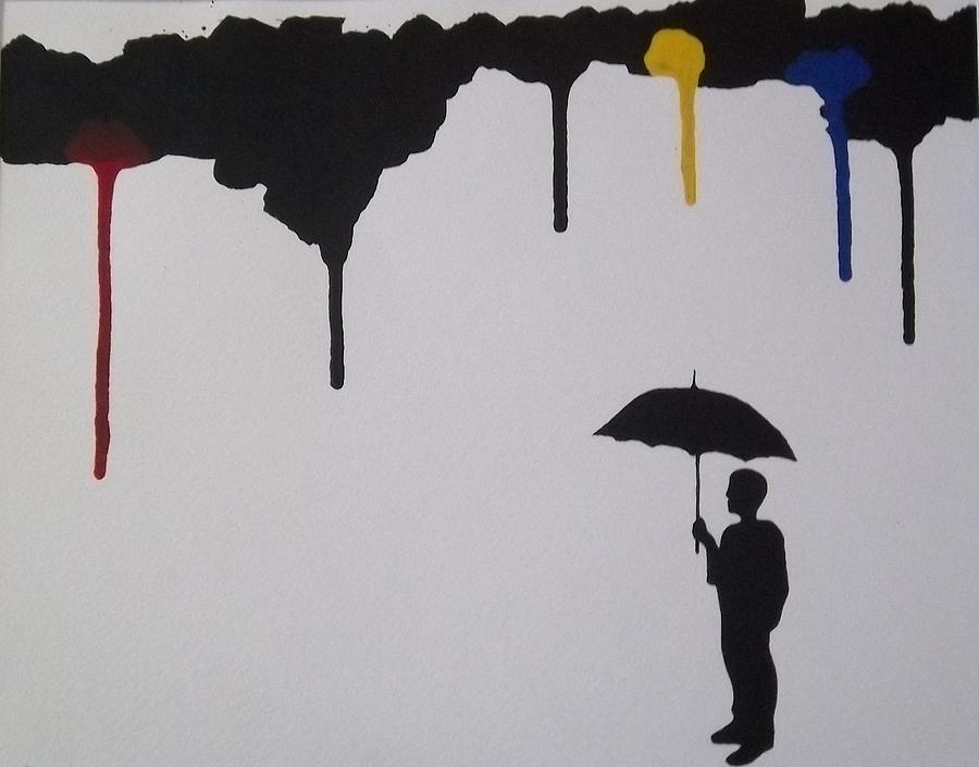 Image result for man looking up in the rain painting