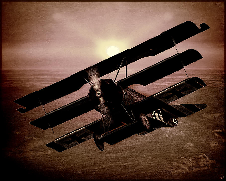 Vintage Photograph - The Red Barons Fokker at Sunset by Chris Lord