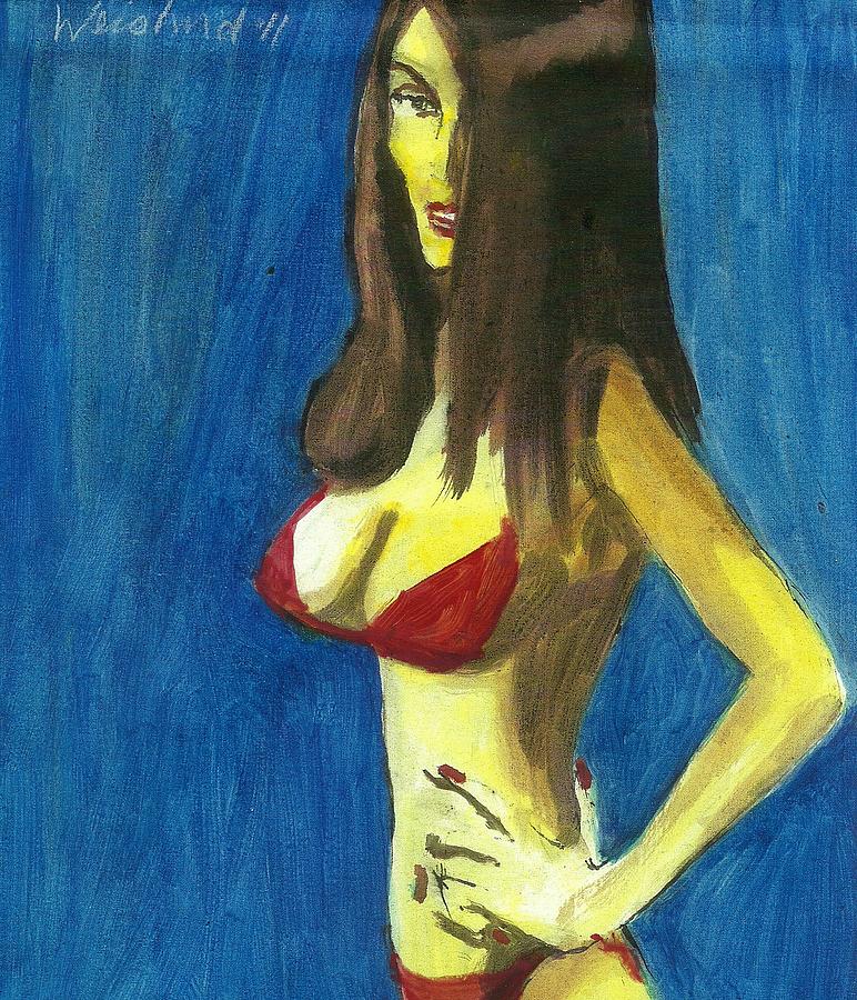 Erotic Painting - The Red Bikini 3D by Harry WEISBURD Erotic Painting - The Red Bikini 3D by Harry WEISBURD