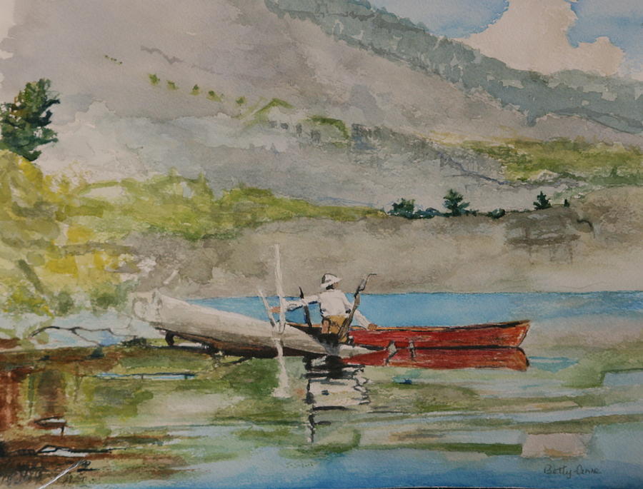 The Red Canoe after Winslow Homer Painting by Betty-Anne McDonald