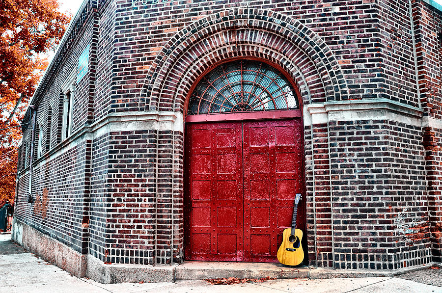 The Red Door and the Guitar Photograph by Bill Cannon