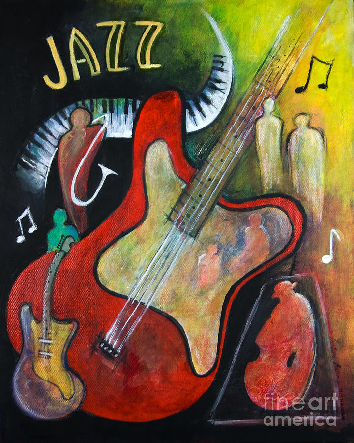Jazz Painting - The Red Guitar by Barbara Barry-Nishanian