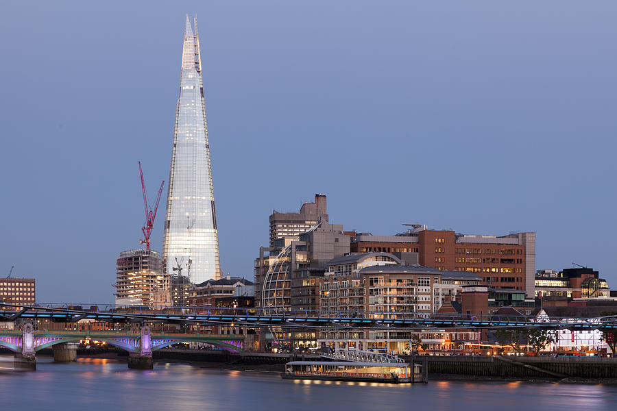 Crane Photograph - The Shard At Dusk, Tallest Building In The Eu by Pawel Toczynski