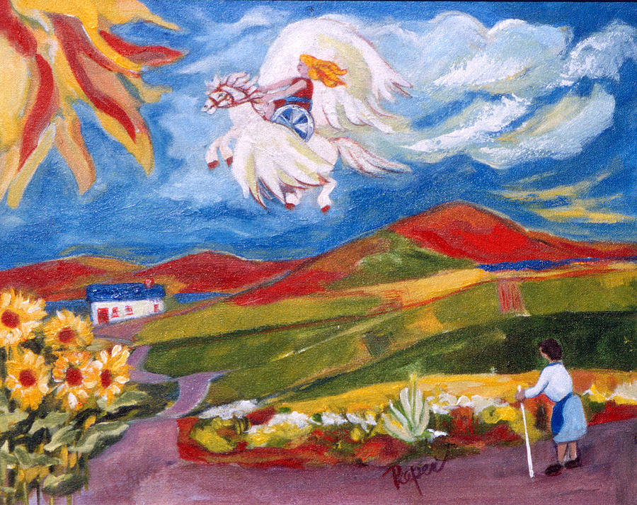 The Skys the Limit with Pegasus and Spirited Girl Painting by Betty Pieper