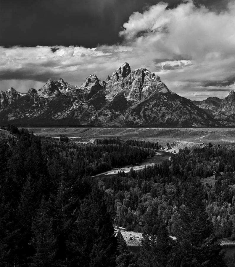 The Tetons - Il BW Photograph by Larry Carr