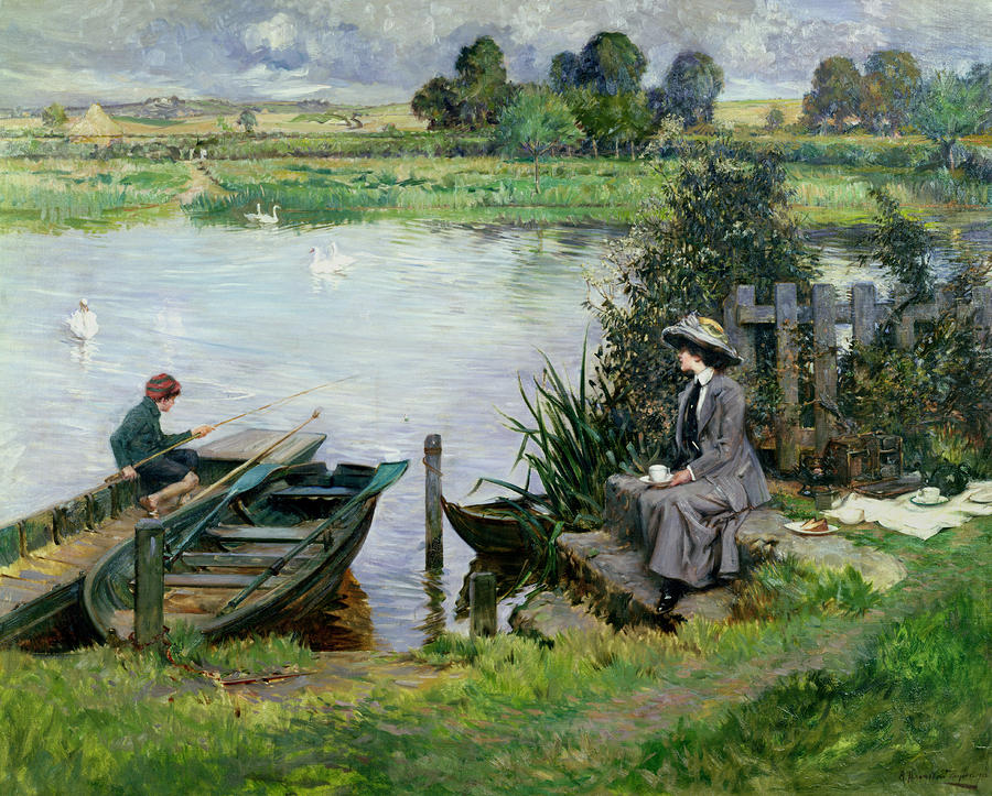 Fish Painting - The Thames at Benson by Albert Chevallier Tayler