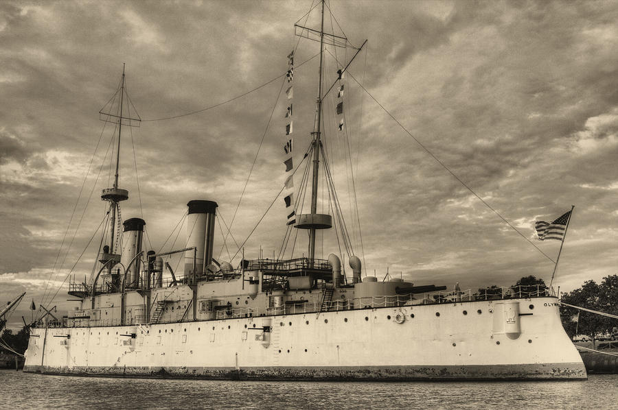 The USS Olympia Black and White Photograph by JC Findley