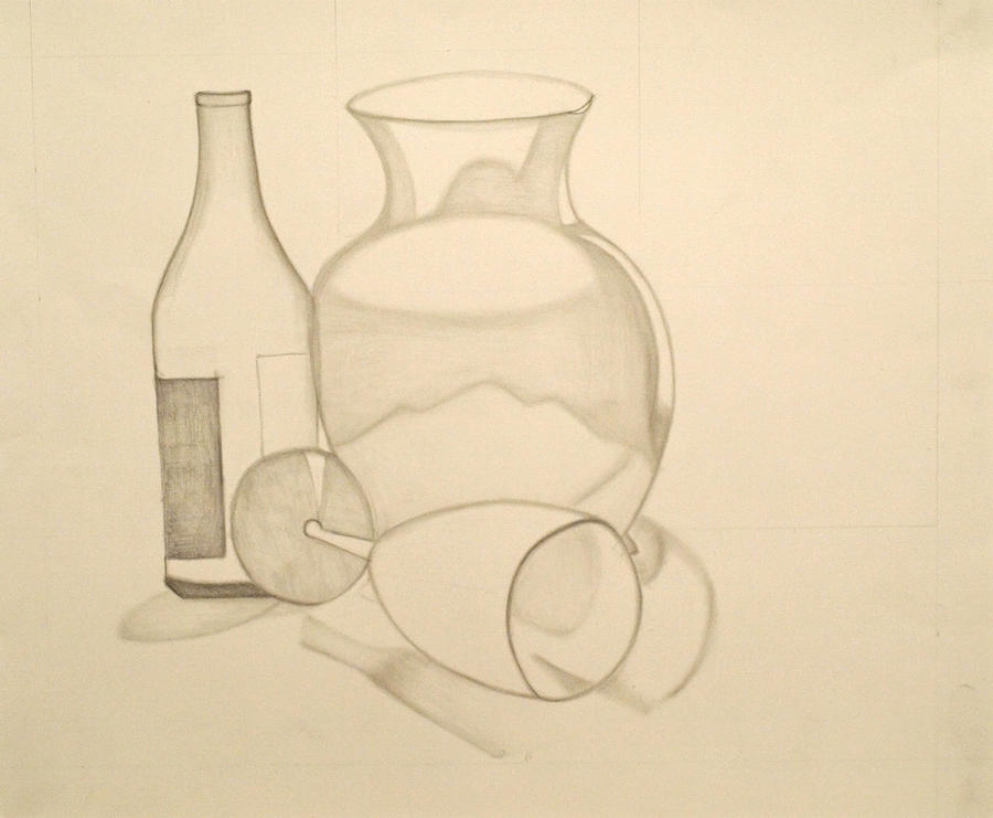 The Vase and Wine Bottle Drawing by Teri Schuster