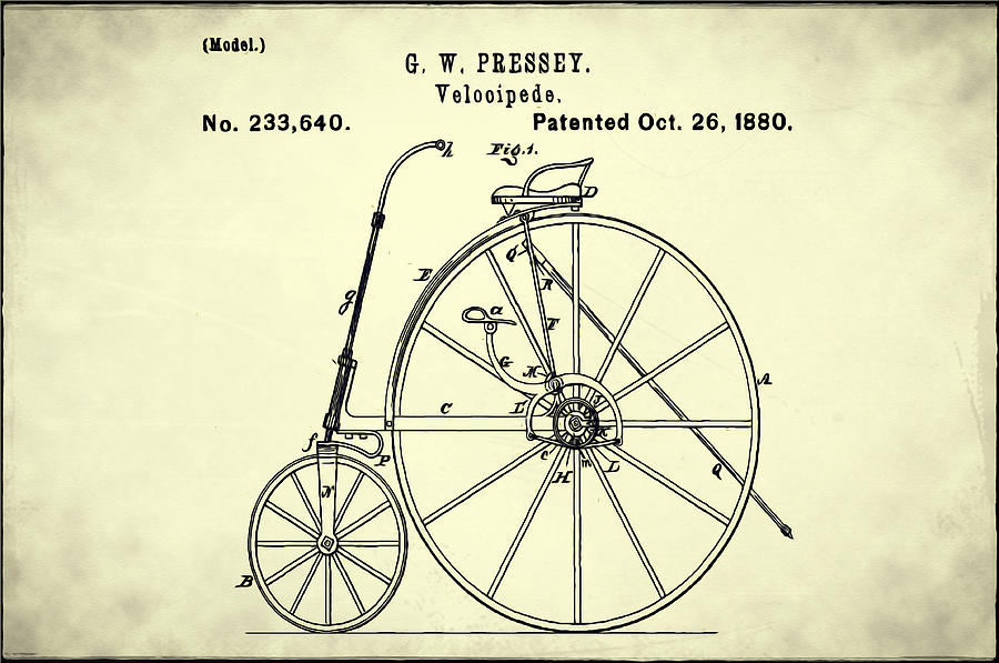 The Velocipede Patent 1880 Digital Art by Bill Cannon