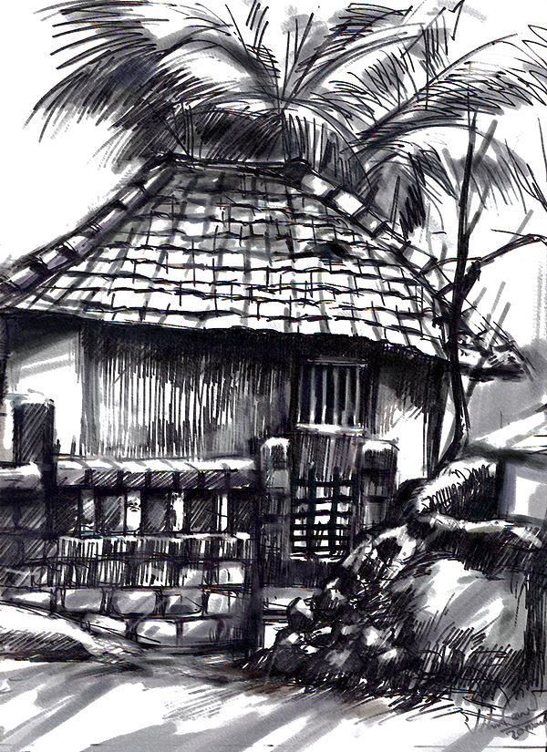 Village Morning Scene Drawing by Krishna Art Gallery  Artmajeur