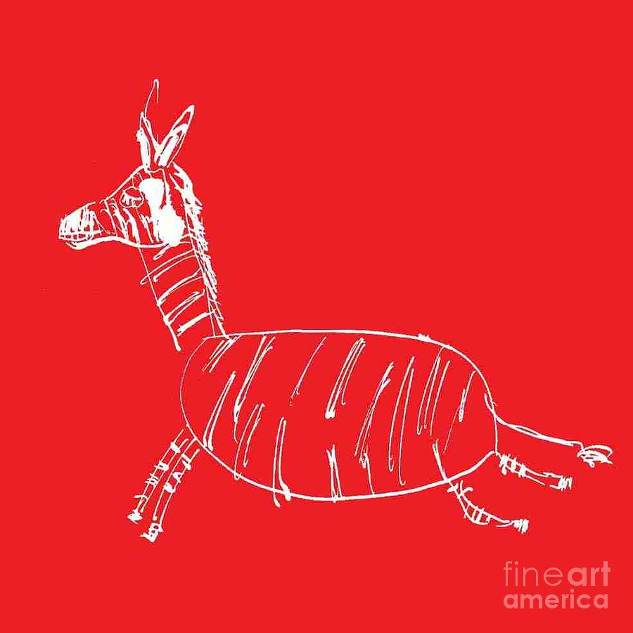 The White Zebra On Red Background Drawing By Avi Trattner