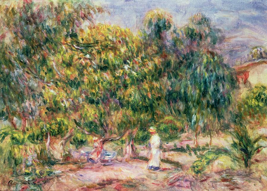 Pierre Auguste Renoir Painting - The Woman in White in the Garden of Les Colettes by Pierre Auguste Renoir
