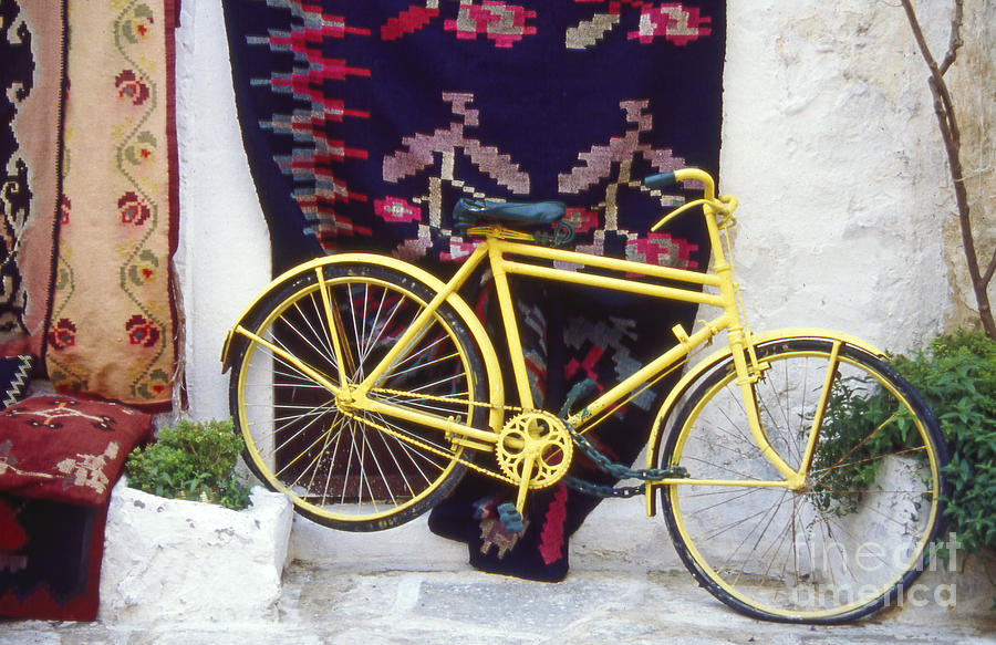 Greek Photograph - The Yellow Bicycle by Steve Outram