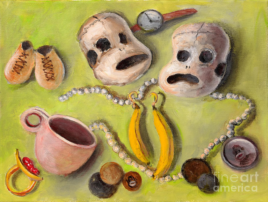 Their Lives.  Relics From Sock Monkeys Painting by Rand Burns