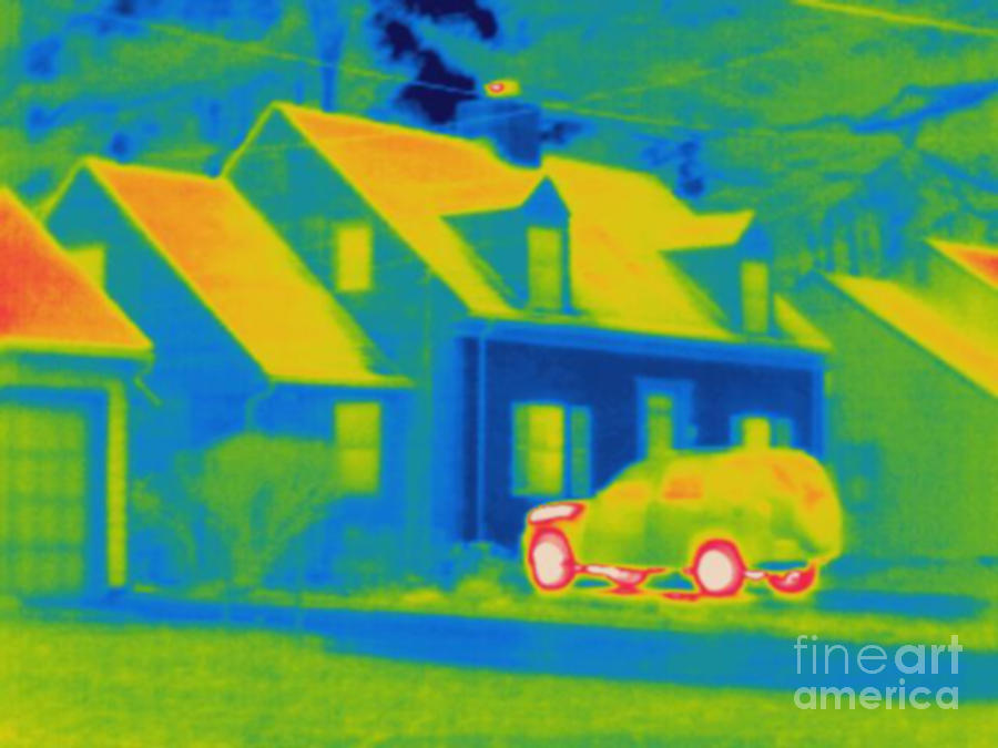 Thermogram Of Car In Front Of A House Photograph by Ted Kinsman