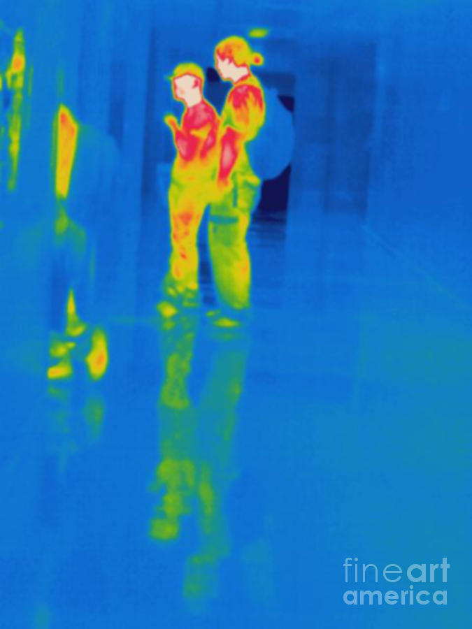 Thermogram Of Students At A Locker Photograph by Ted Kinsman