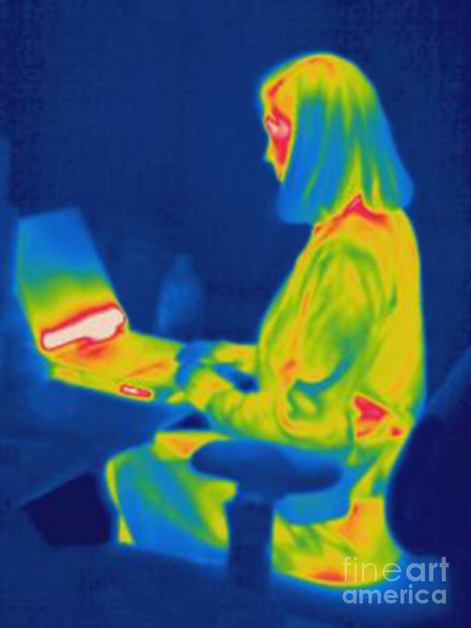Thermogram Of Woman Working On Computer Photograph by Ted Kinsman