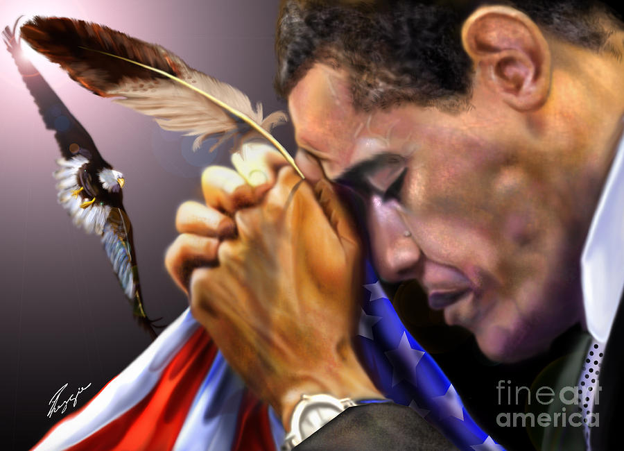 They Shall Mount Up with Wings Like Eagles -  President Obama  Painting by Reggie Duffie