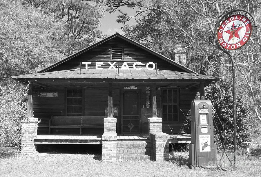 Black And White Photograph - This Old Texaco Station Black and White by Melanie Snipes
