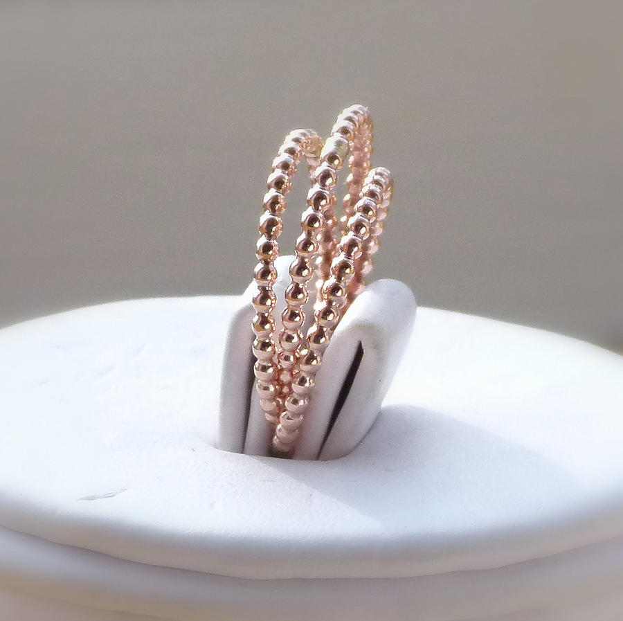 Three 14k ROSE gold filled dotted full beaded unique stackable rings