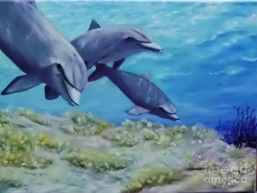 Dolphin Painting - Three Amigos by Peggy Miller