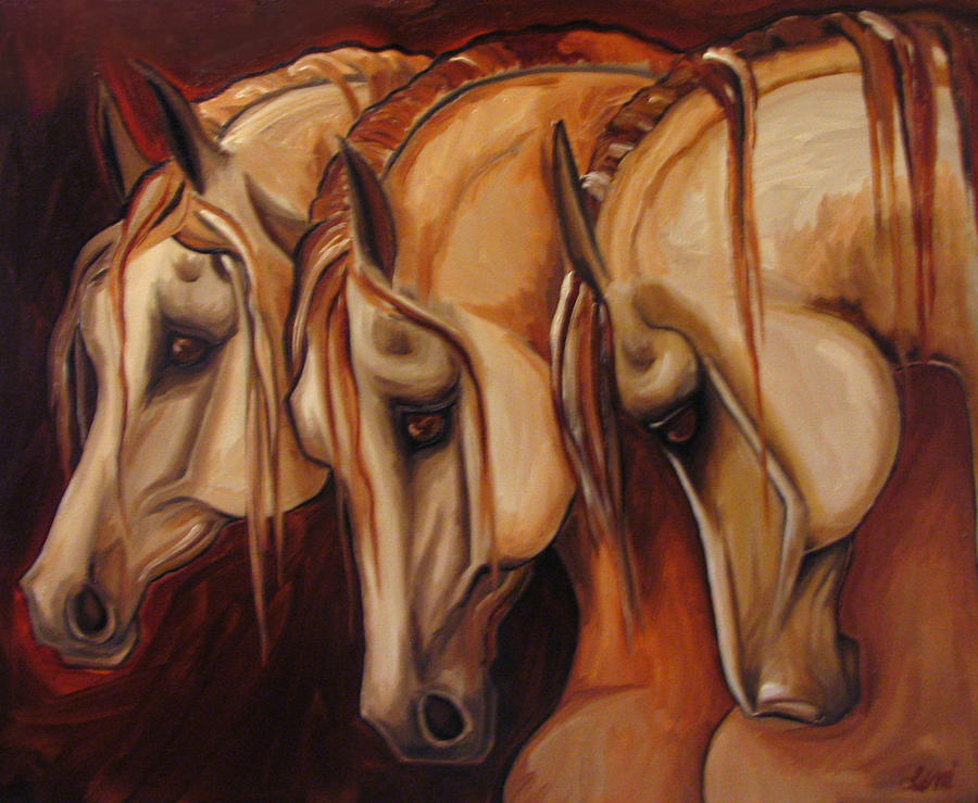 Horse Painting - Three Arabians by Leni Tarleton