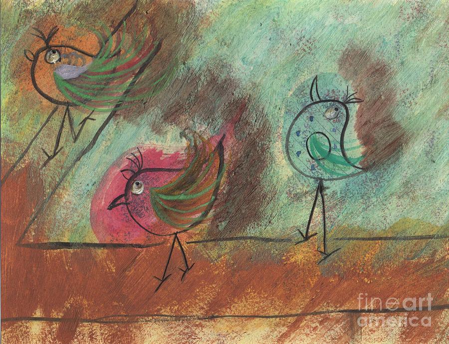 Three Birdies Painting by Donna Daugherty