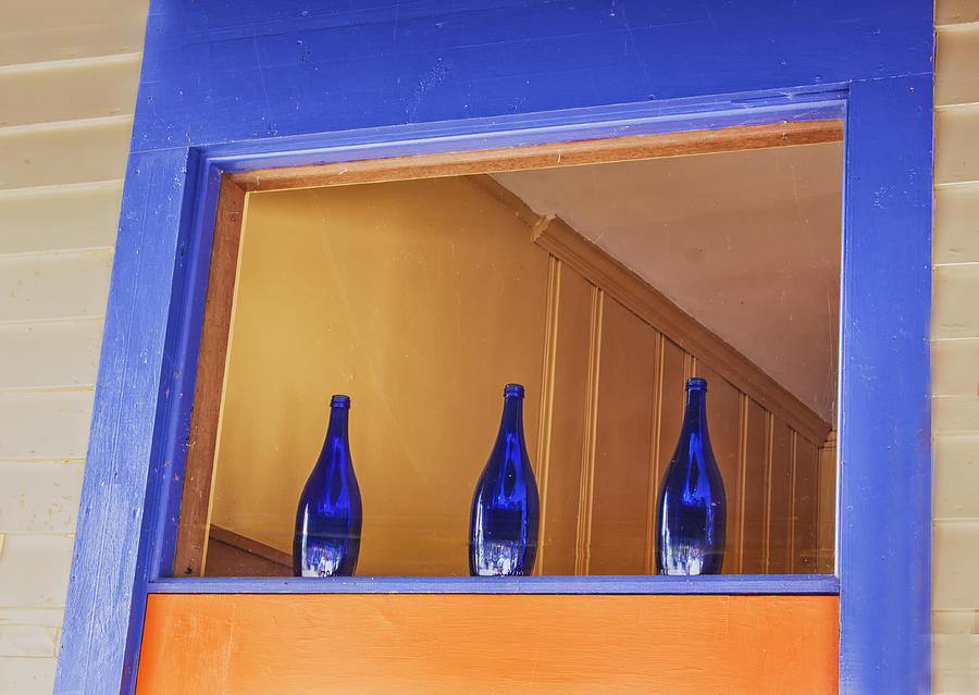 Three Blue Bottles Photograph by Tom Singleton