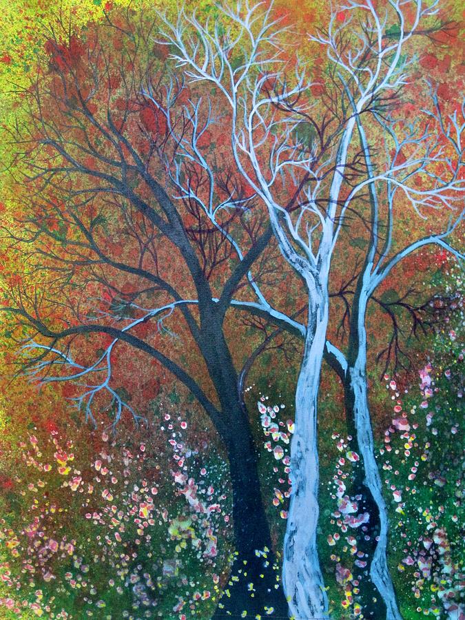 Tree Painting - Three Blue Trees by David Raderstorf
