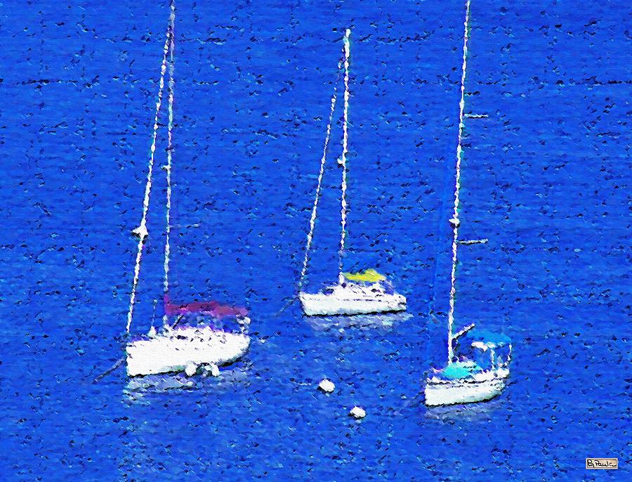 Three Boats Mixed Media by Paula Greenlee