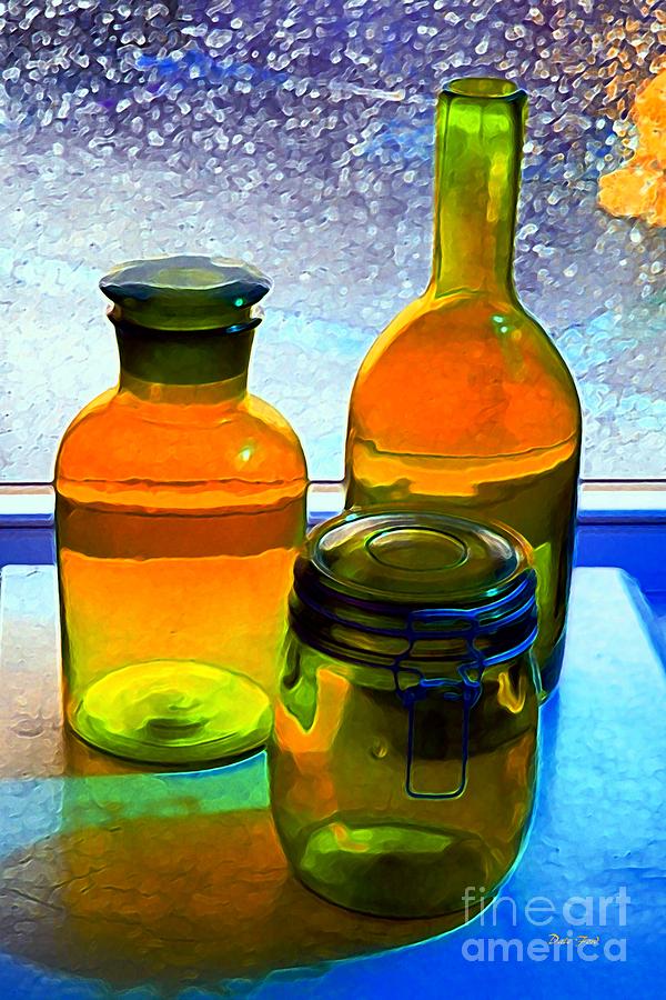 Three Bottles in Window Digital Art by Dale   Ford