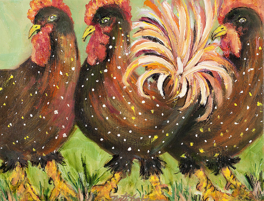 Three Brown Polka dot Chicks Painting by Pati Pelz