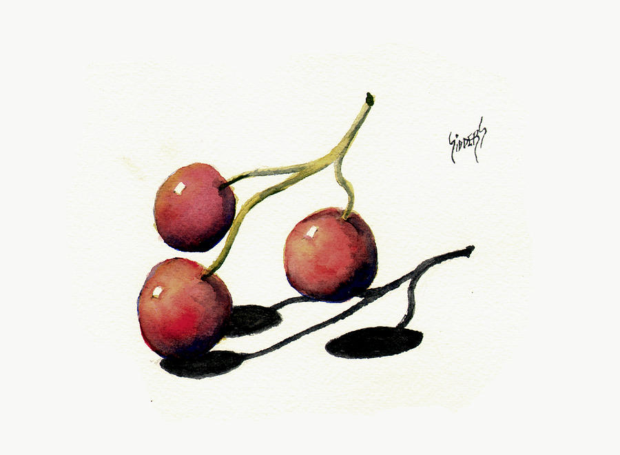 Three Cherries Painting by Sam Sidders