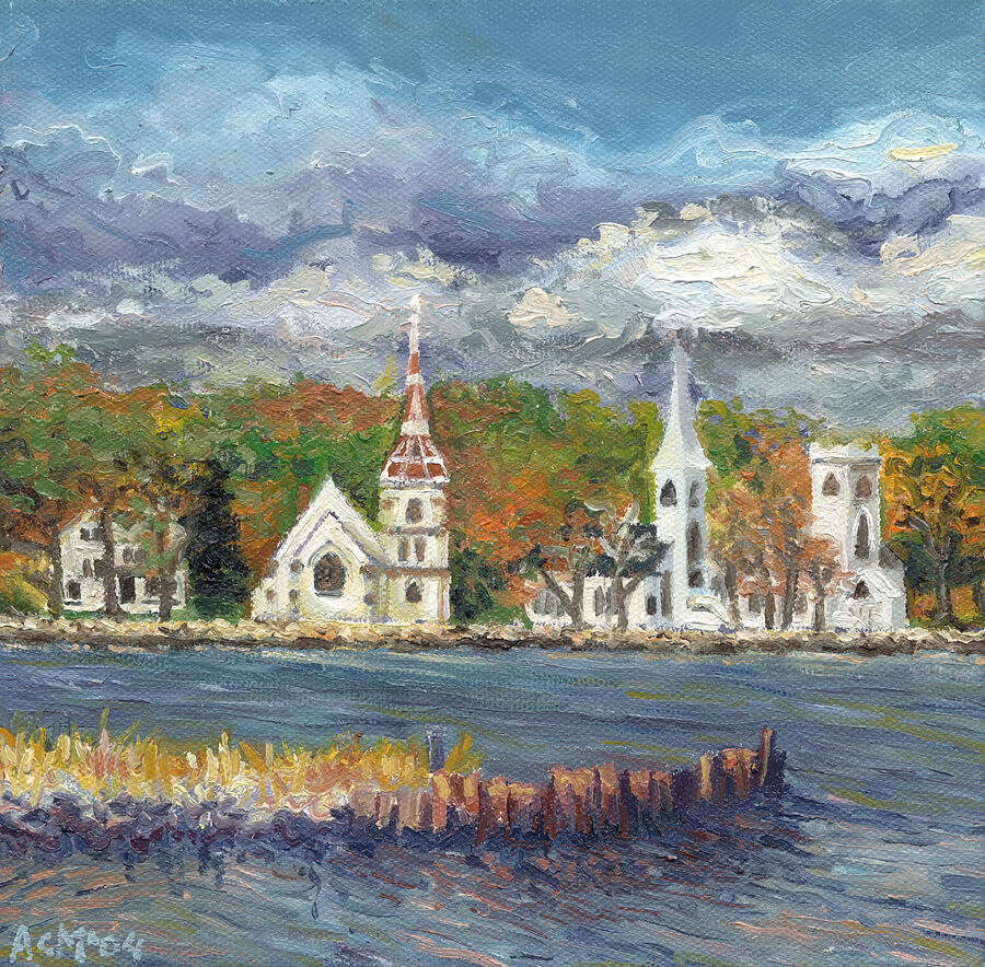 Three churches Painting by Andreanne Macneill