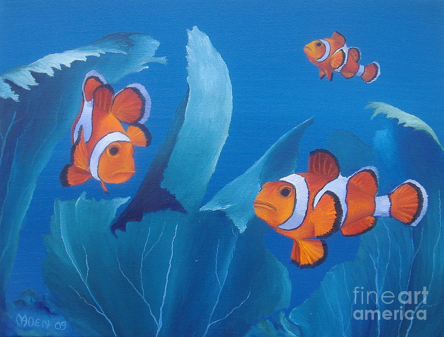 Three Clownfish Painting by Michael Allen