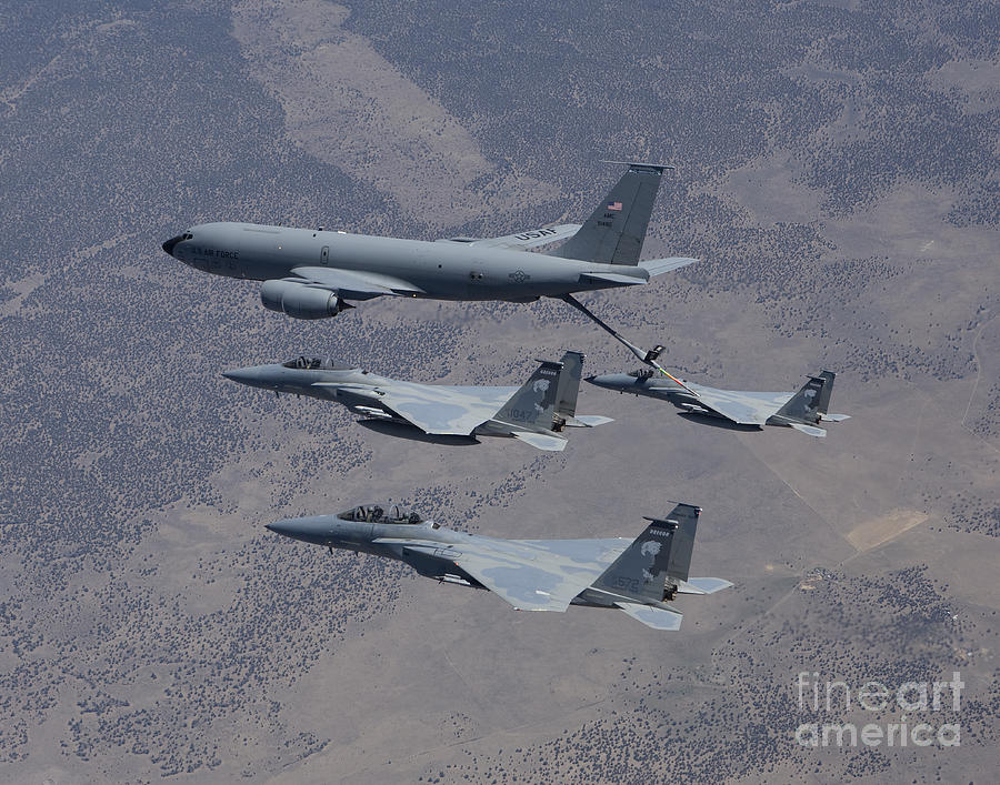 Transportation Photograph - Three F-15 Eagles Conduct Aerial by HIGH-G Productions