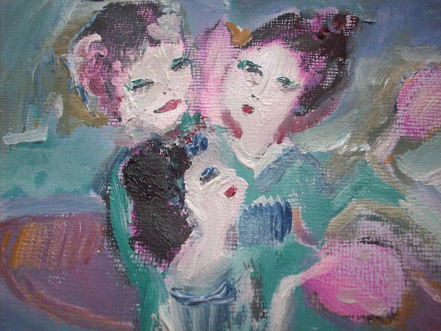 Three geishas in a boat Painting by Judith Desrosiers