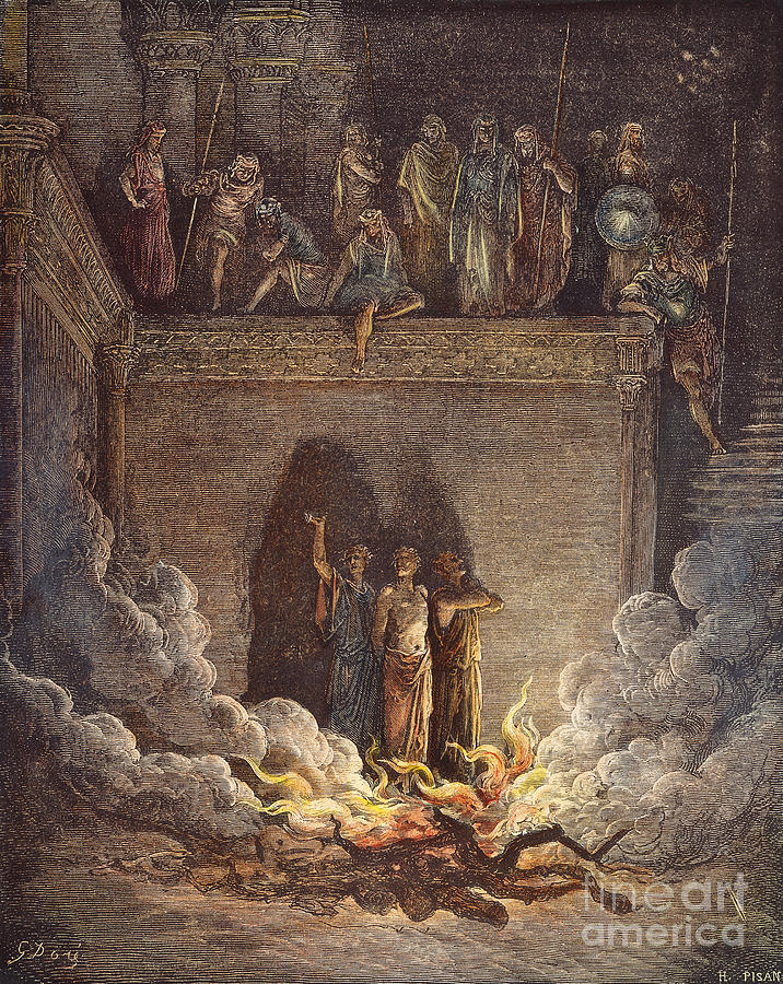 Three Hebrews In Furnace Drawing by Gustave Dore
