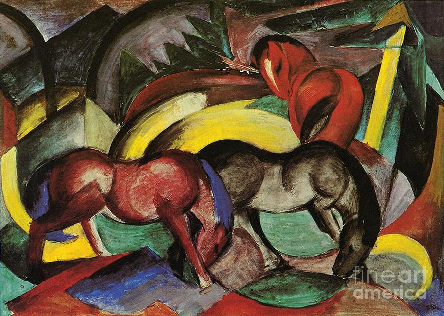 Three Horses by Franz Marc Mixed Media by Franz Marc