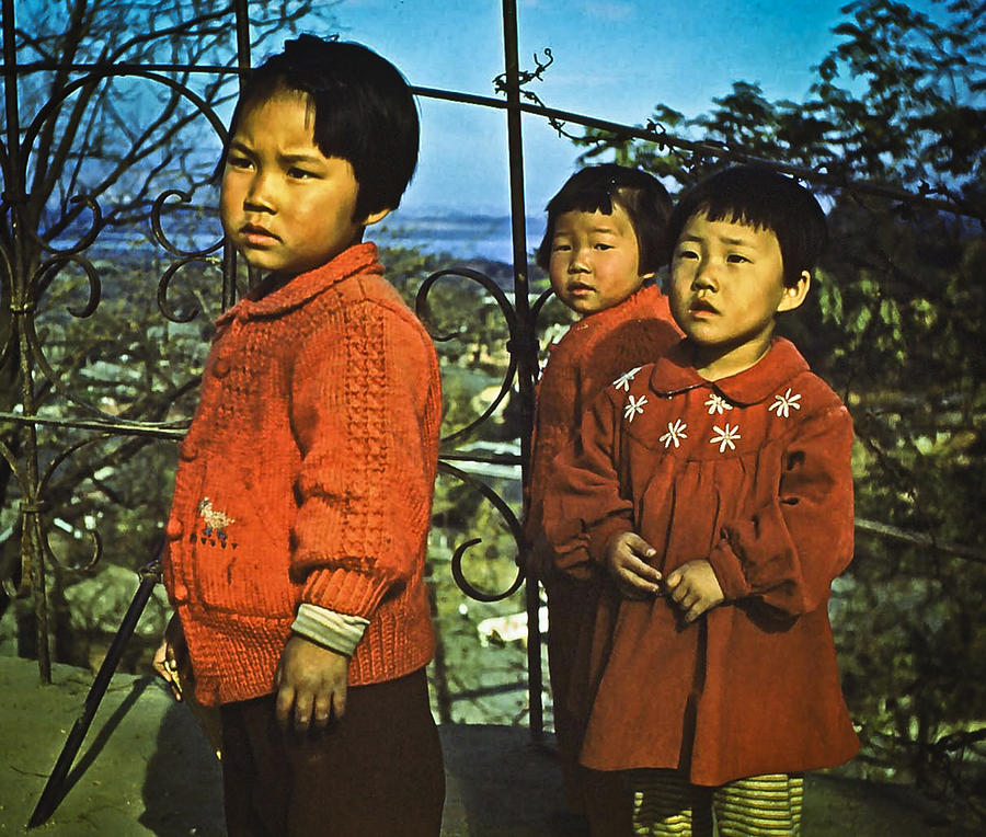 Three Kids in Red - 1955 Photograph by Dale Stillman