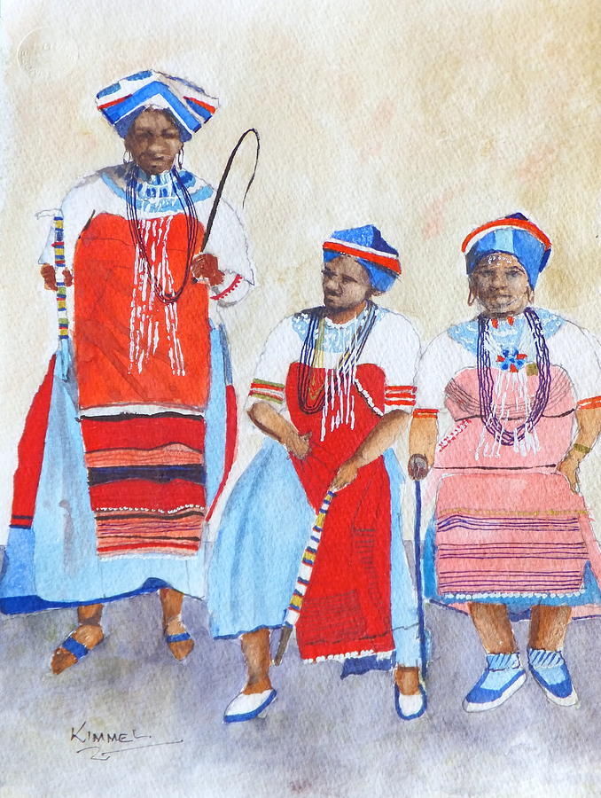 Tonga Painting - Three Ladies of the Tonga Tribe by Harold Kimmel