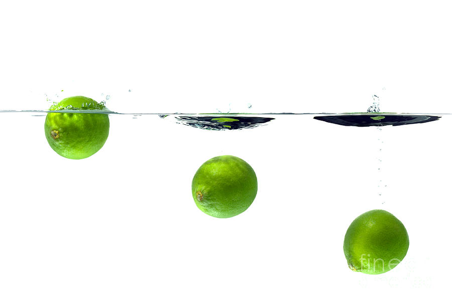 Juice Photograph - Three lime splash by Richard Thomas