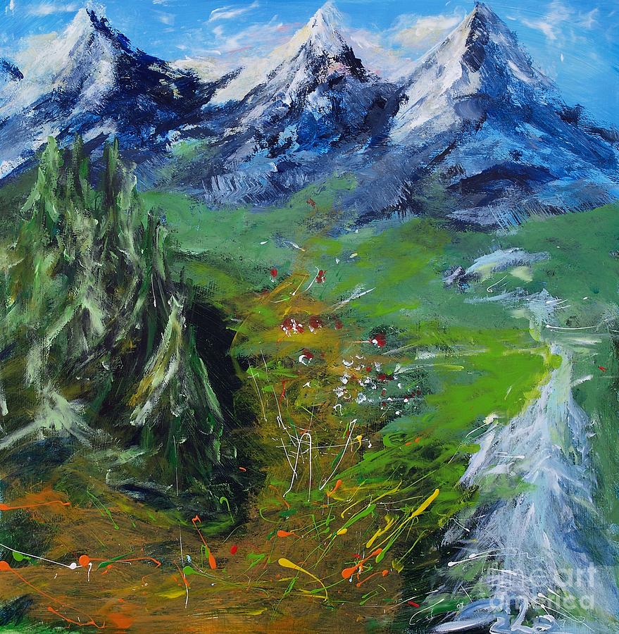 Three Mountains Painting by Lidija Ivanek - SiLa