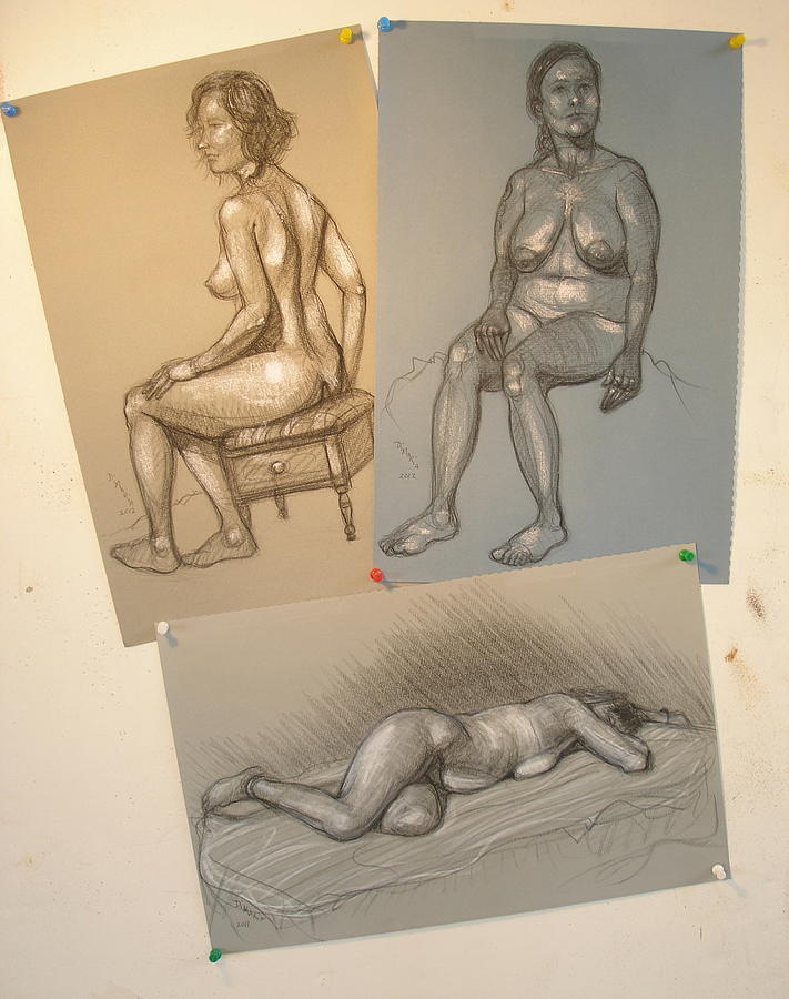 Three  Nude Drawings Drawing by Donelli  DiMaria